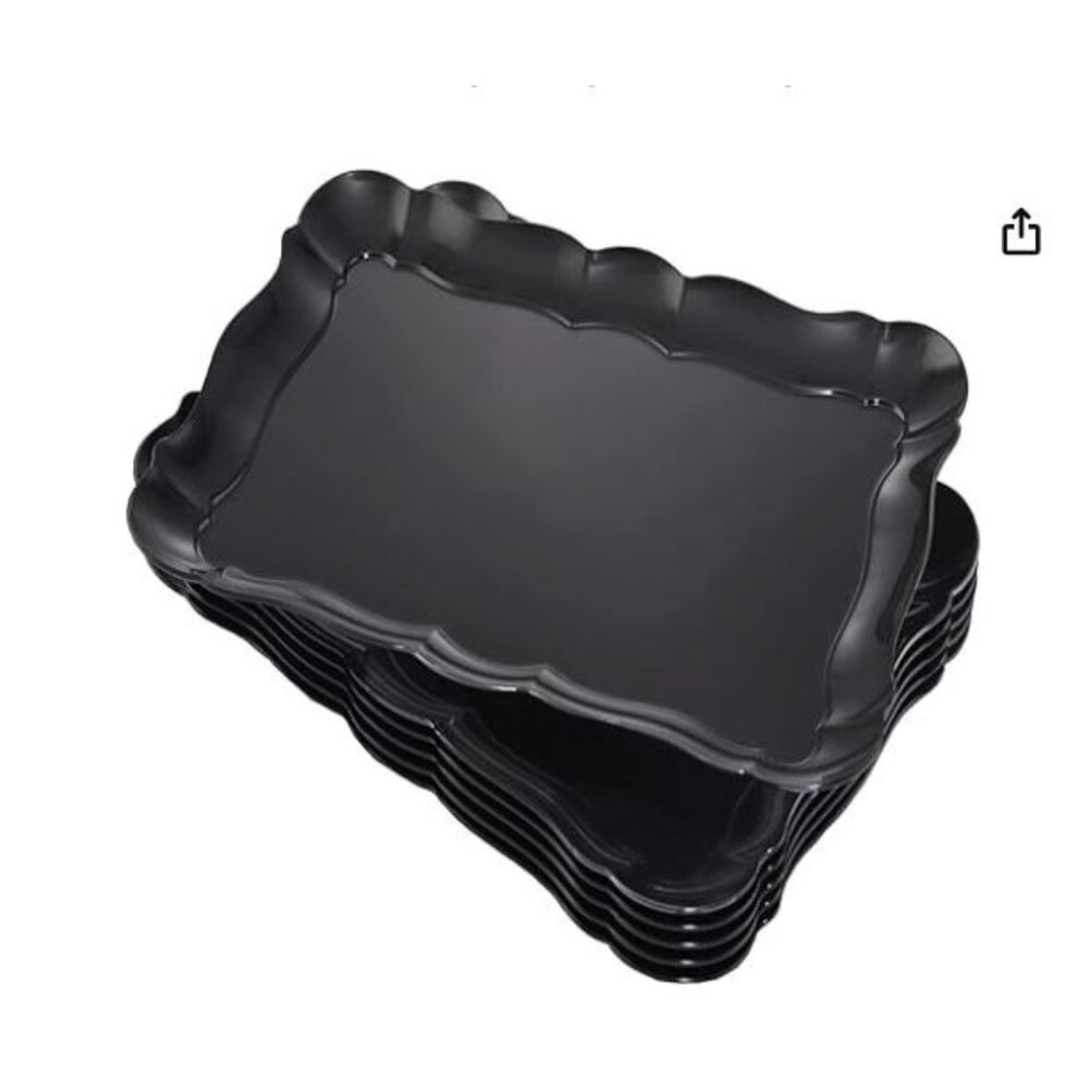 6 Pack Black Plastic Food Serving Trays, 15" x 10" Rectangle, Dishwasher Safe
